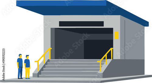 Modern Subway Entrance Illustration with People Waiting