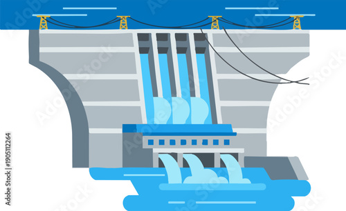 Large concrete hydroelectric dam generating clean electric power