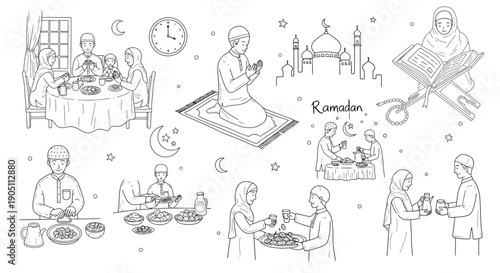 Family, Prayer, and Feasting in a Serene Atmosphere Featured in Whisk Illustrations