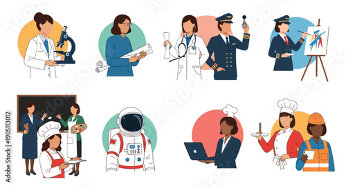 Diverse Professionals Engaged in Various Occupations and Creative Pursuits in a Modern Setting