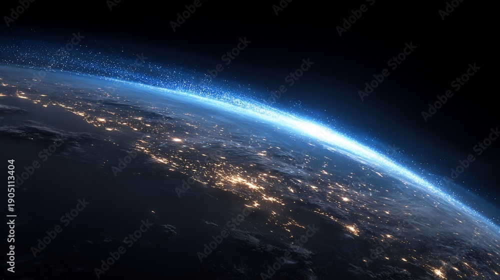 Obraz premium Stunning View of Earth at Night with City Lights from Space Perspective