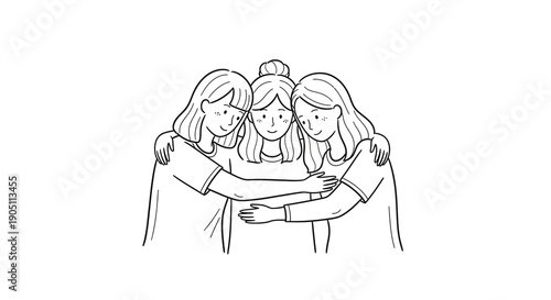 Three Women Embracing Together in a Circle of Support and Unity