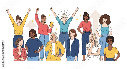 Diverse group of people celebrating together with joy and enthusiasm in a lively illustration