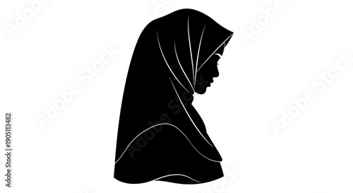Woman in profile, shrouded in flowing headscarf, vector illustration
