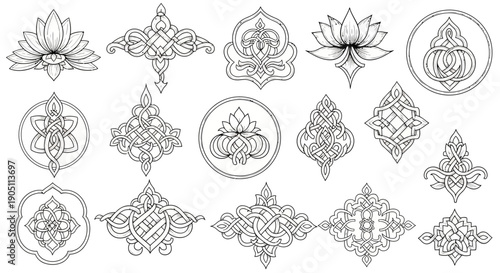 Intricate floral and geometric designs set in various circular and symmetrical patterns