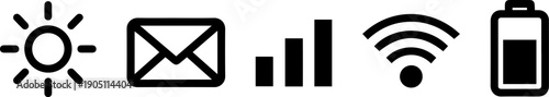 Mobile phone signal strength and battery icons with email and sun symbols