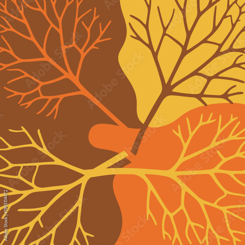 Stylized bare tree branches in warm autumn colors.