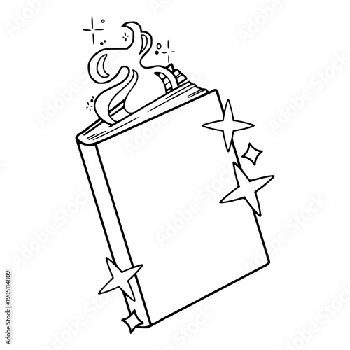 aesthetic hand-drawn magic book outline for fantasy design