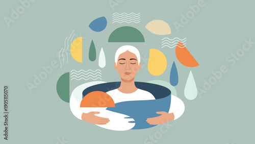 Woman Relaxing with Water Droplets Around.