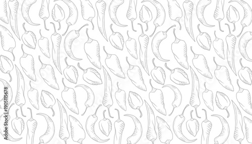 Hot Chili Seamless Pattern Background with Hand Holding Chili. Classic Chili Pepper Illustration. Doodle Pepper Vector Pattern.