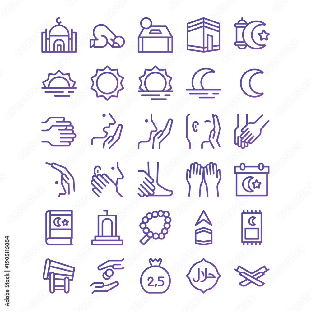 Fototapeta premium Islamic Icon Set Bundle - Ramadan and Religious Activities Collection