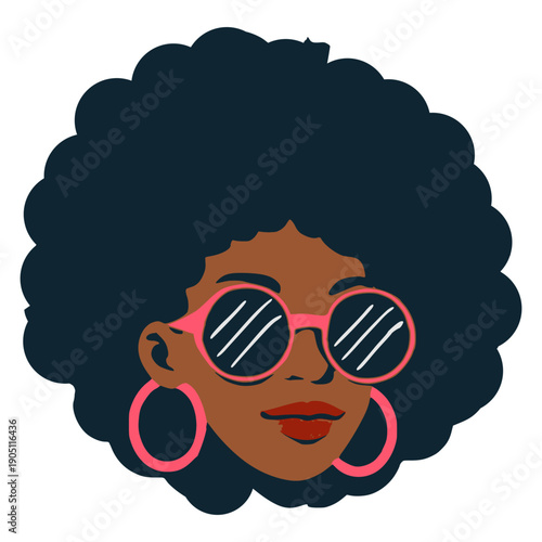 afro girl retro vintage face profile avatar flat color vector illustration template design