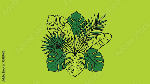Collection of Diverse Tropical Leaves in Various Shades of Green.