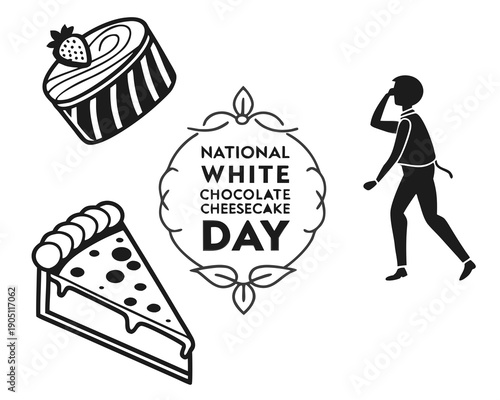 NATIONAL WHITE CHOCOLATE CHEESECAKE DAY vector illustration isolated on white background