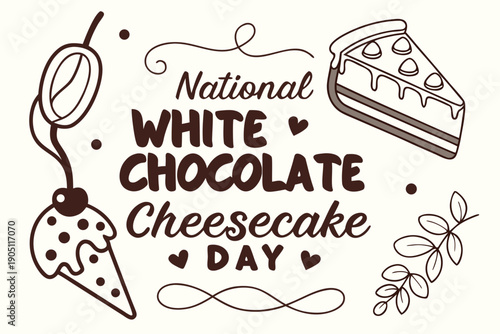 Creamy White Chocolate Cheesecake Slice Vector Illustration, Sweet Dessert Concept