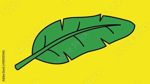 Green Banana Leaf Illustration on Yellow Background 1.