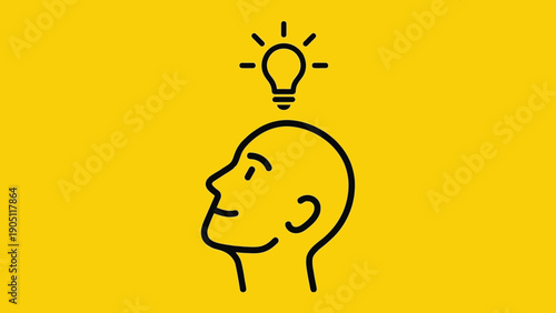 Illustration of a human head with a bright idea lightbulb above.