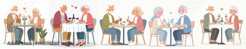 simple romantic old couple eating vector on valentine