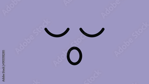Minimalist illustration of a face with closed eyes and open mouth.