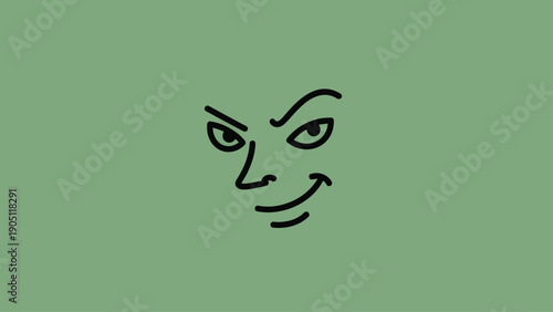 Minimalist illustration of a mischievous face with a sly smile.