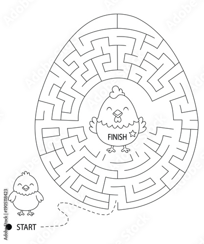 Easter Egg Shaped Maze Puzzle with Cute Chick for Kids