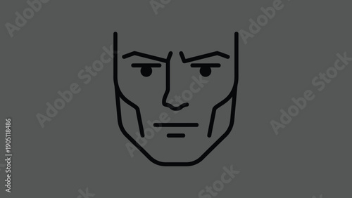 Minimalist Line Art of a Determined Male Face.