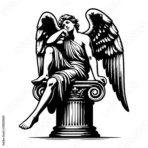 Angel sitting on column vector illustration