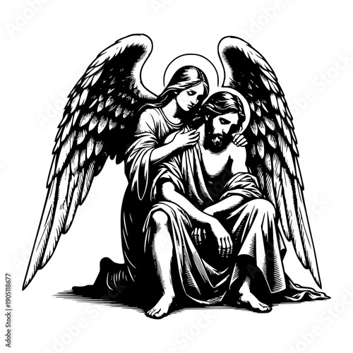 Angel comforting person vector illustration