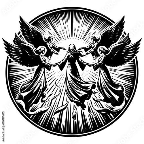 Angels holding hands vector illustration