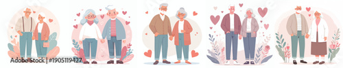 vector old couple standing holding hands full of love on valentine