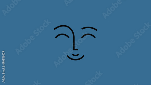 Minimalist line drawing of a serene smiling face.