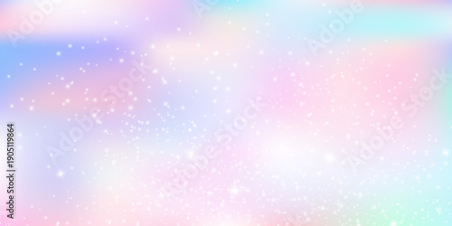Unicorn magical bokeh background with pastel rainbow gradient and sparkling stars for fantasy design. Soft pink, purple and blue colors with glowing light effects. Dreamy fairy tale atmosphere.