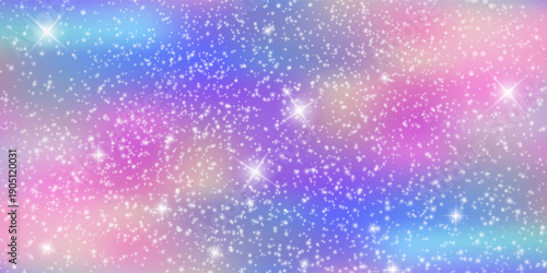Unicorn magical bokeh background with pastel rainbow gradient and sparkling stars for fantasy design. Soft pink, purple and blue colors with glowing light effects. Dreamy fairy tale atmosphere.