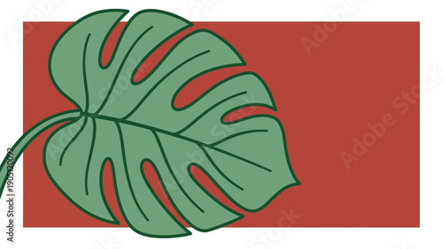 Monstera Deliciosa Leaf Illustration with Simple Design.