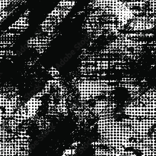 Seamless pattern, rough vector background, grunge texture, black and white