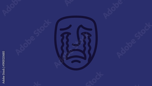 Sad theatrical mask with tears flowing down.
