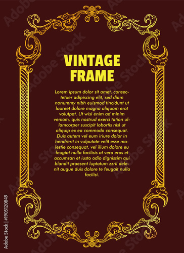 Vintage border floral themed gold style border engraving