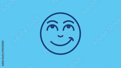 Simple Blue Line Art Smiley Face with Playful Expression.