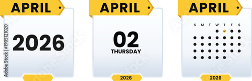 April 2, 2026 Calendar Design Vector Illustration Minimal Desk Calendar Page Template for Schedule Planner Branding Poster Print Digital Marketing