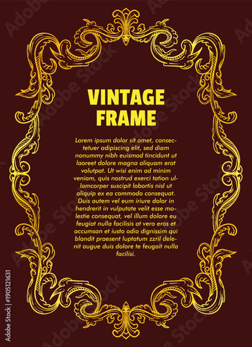 Vintage border floral themed gold style border engraving