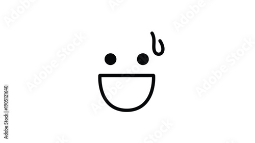 Simple Line Art Emoji Face Showing Happiness and Sweat.