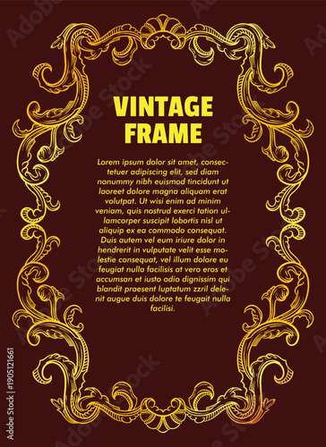 Vintage border floral themed gold style border engraving