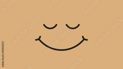 Simple Line Drawing of a Content Smiling Face.
