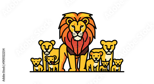 Illustration of a majestic lion and its cubs, symbolizing family, strength, and pride