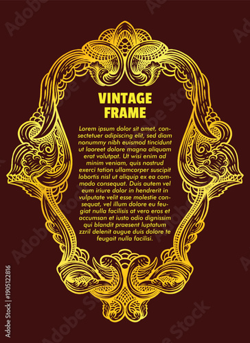 Vintage border floral themed gold style border engraving