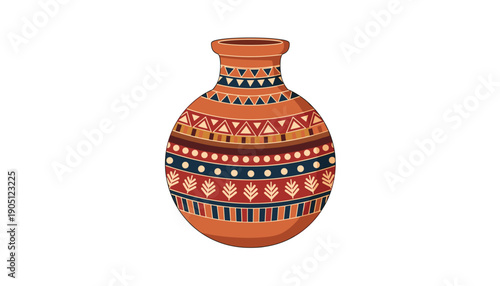 Ethnic clay pottery vase ceramic decor