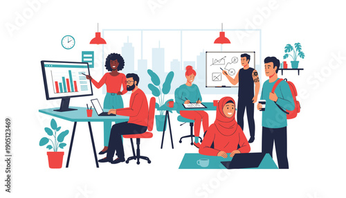 Office team meeting diverse group discussion