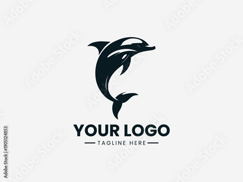 Black dolphin logo on a white background with space for custom text and tagline.
