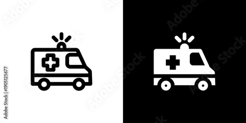 Ambulance icon concept with flat Black White Background. Vector illustration.