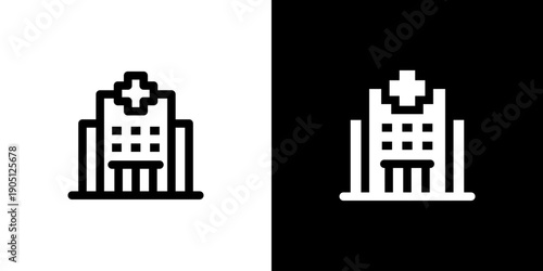 Hospital icon concept with flat Black White Background. Vector illustration.